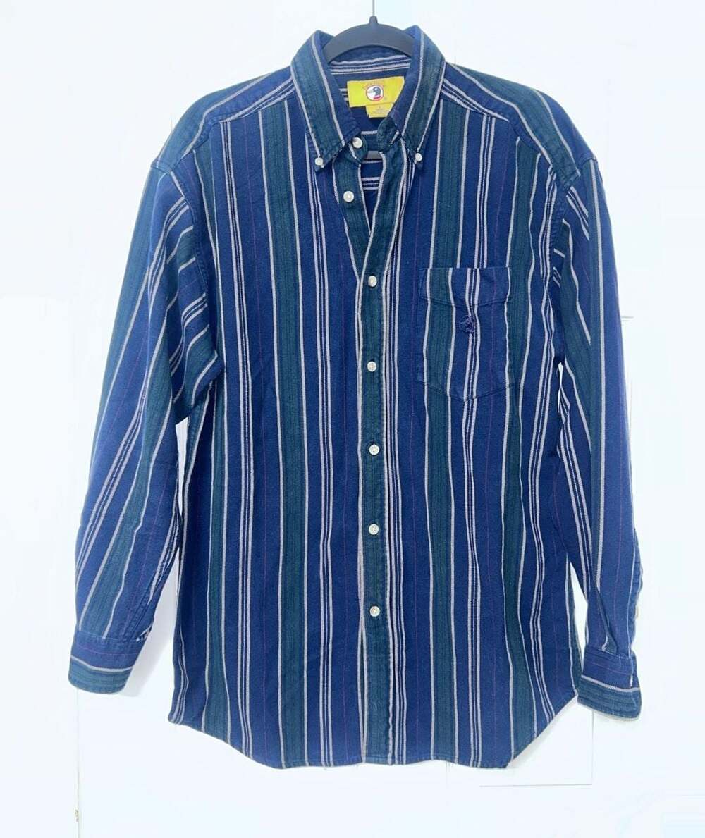 Duck Head Striped Button Down Shirt Size L Blue Green Long Sleeve